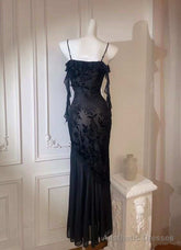 Chic Sheath Spaghetti Straps Black Evening Dress Long Prom Dresses